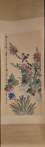 A Chinese Scroll Painting of Flowers and Birds