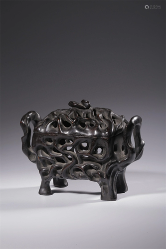 A Chinese Carved Hardwood Incense Burner