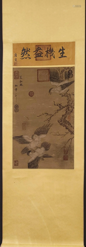 A Chinese Scroll Painting of Flowers and Birds