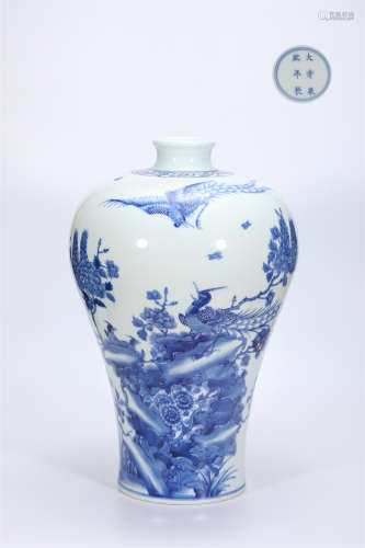 Blue and white plum vase with icing on the cake