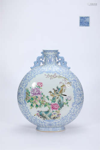 Enamel window flower and bird double-eared moon bottle