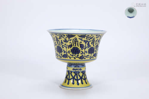 Sanskrit goblet with blue and yellow tangled lotus