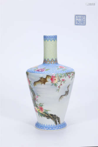 Enamel flat bottle with poem on Fushou