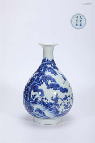 Blue and White Songhe Yannian Yuhu Spring Vase