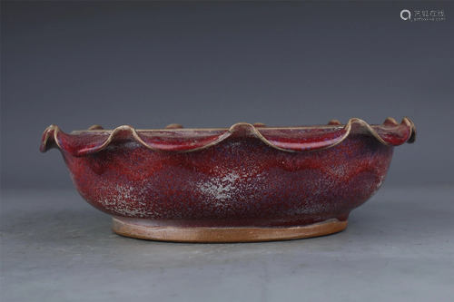 A CHINESE JUN TYPE GLAZE FLOWER SHAPED WASHER