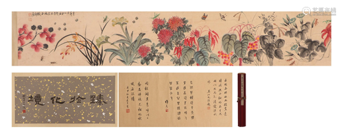 A CHINESE SCROLL PAINTING OF FLOWERS AND INSECTS