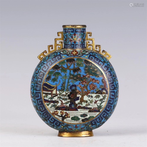 A CHINESE CLOISONNE ENAMEL BRONZE MOON FLASK