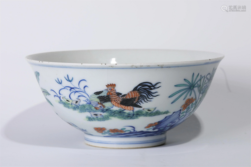 A CHINESE DOU-CAI FLOWERS-AND-CHICKENS BOWL