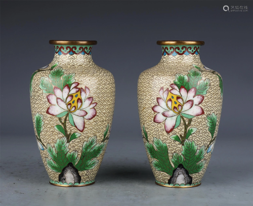 PAIR OF CHINESE CLOISONNE ENAMEL FLORAL VASES