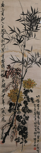 A CHINESE PAINTING OF BAMBOO AND CHRYSANTHEMUMS