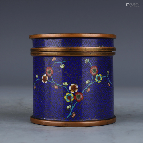 A CHINESE CLOISONNE FLORAL TUBE SHAPED BOX AND CO…