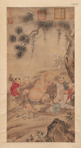 A CHINESE PAINTING OF FIGURES STORY