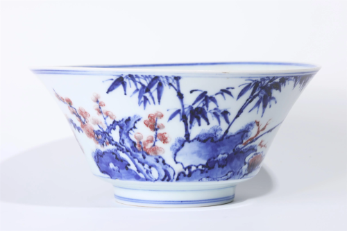 A CHINESE BLUE AND WHITE UNDERGLAZE RED BOWL