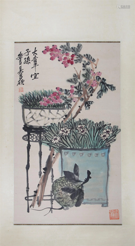 A CHINESE PAINTING OF FLOWERS