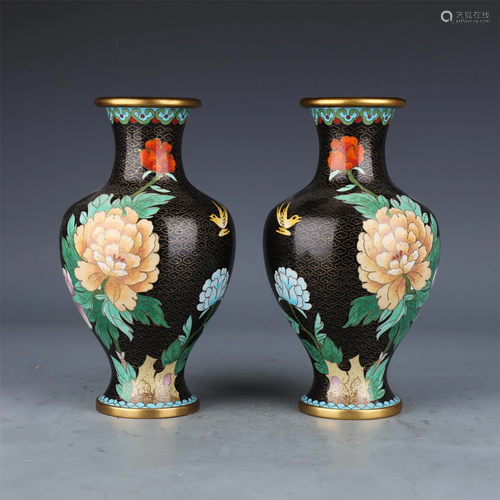 PAIR OF CHINESE CLOISONNE ENAMEL VASES