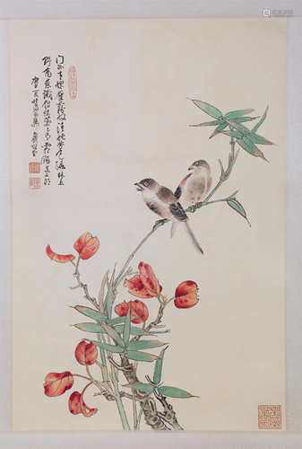 A CHINESE PAINTING OF FLOWERS AND BIRDS