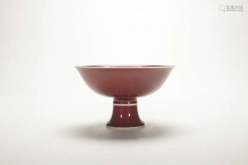 Chinese Red Glazed Porcelaind Stem Cup