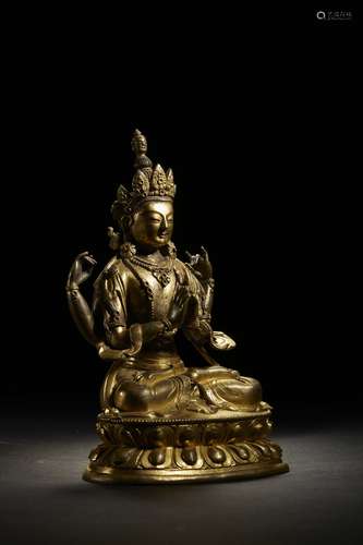 Chinese Bronze Gold Gilded Buddha Statue