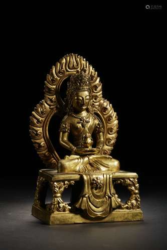 Chinese Bronze Gold Gilded Buddha Statue