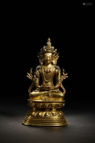 Chinese Bronze Gold Gilded Buddha Statue