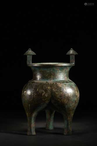 Chinese Bronze Gold Painted Tripod Furnace