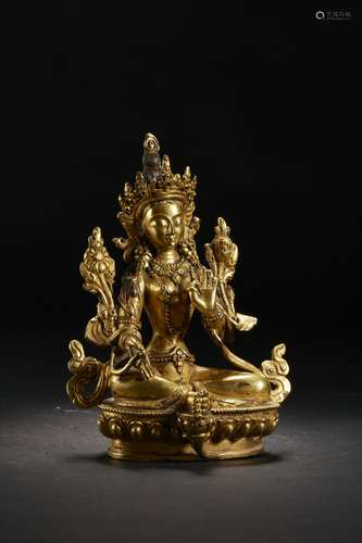 Chinese Bronze Gold Gilded Buddha Statue