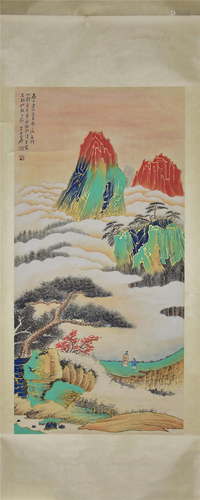 A CHINESE PAINTING OF LANDSCAPE AND FIGURES