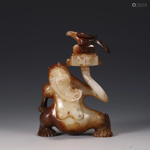 A CHINESE JADE CARVED MYTHICAL BEASTS SEAL