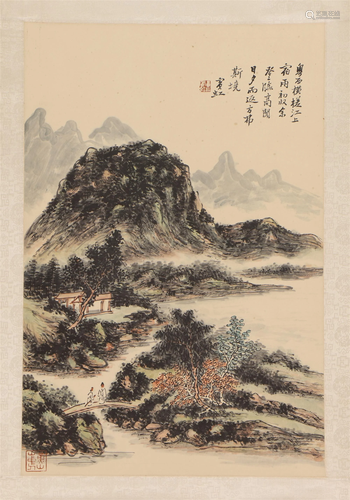 A CHINESE PAINTING OF LANDSCAPE AND FIGURES