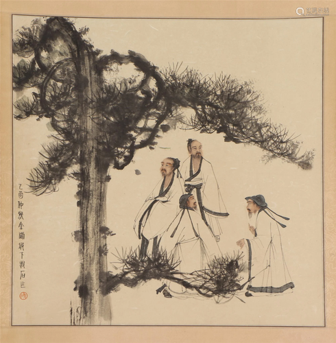 A CHINESE PAINTING DEPICTING FIGURES STORY