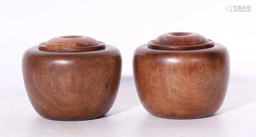 PAIR OF CHINESE HUANGHUALI WEIQI JARS AND CO…