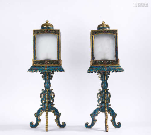 A pair of Cloisonne enamel lamp