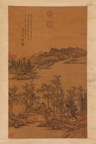 A CHINESE PAINTING OF LANDSCAPE AND FIGURES