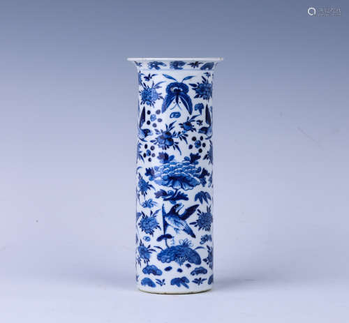 A blue and white 'floral and birds' vase