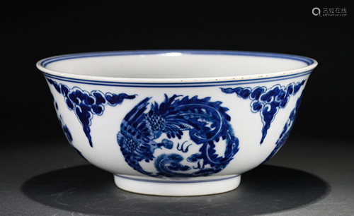 A CHINESE BLUE AND WHITE DRAGON PHOENIX BOWL