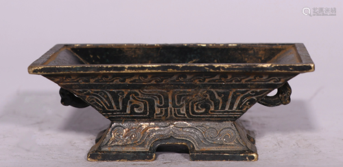 A CHINESE BRONZE RECTANGULAR CENSER