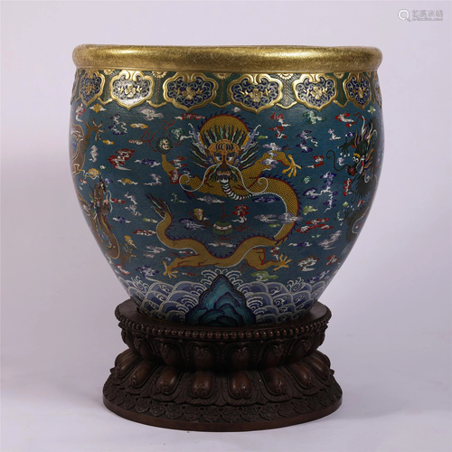 A CHINESE CLOISONNE ENAMEL DRAGON BASIN