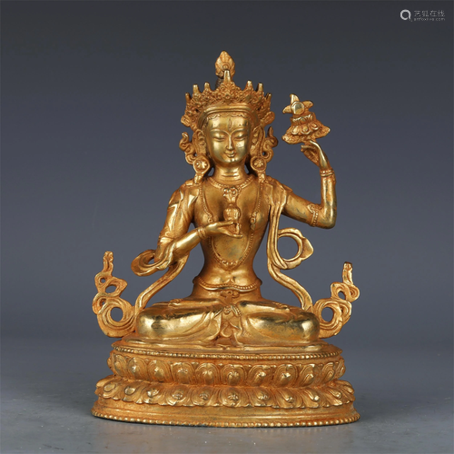 A CHINESE GILT BRONZE FIGURE OF BUDDHA SEATED STATUE