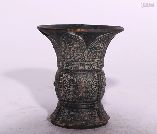 A CHINESE BRONZE GU VASE