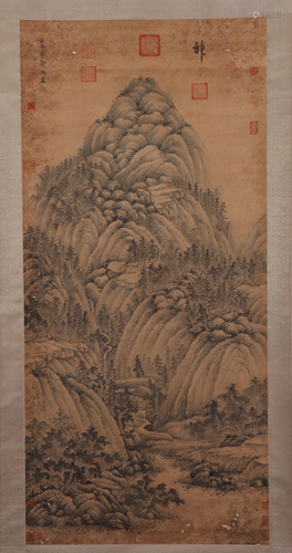 A CHINESE PAINTING OF MOUNTAINS LANDSCAPE