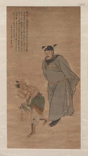 A CHINESE PAINTING DEPICTING FIGURES STORY