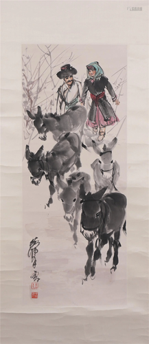 A CHINESE PAINTING OF DONKEYS