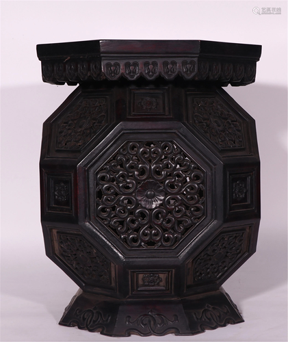 PAIR OF CHINESE CARVED ZITAN STOOLS