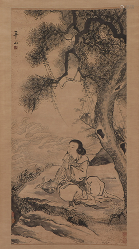 A CHINESE PAINTING OF FIGURE UNDER PINE TREE