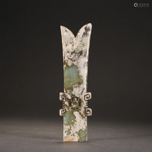 A CHINESE CARVED JADE DAGGER-AXE