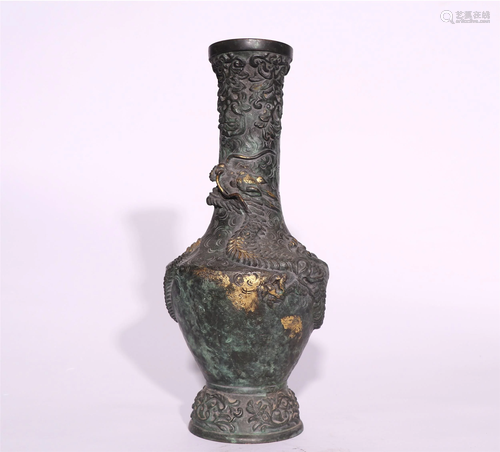 A CHINESE BRONZE CARVED DRAGON VASE