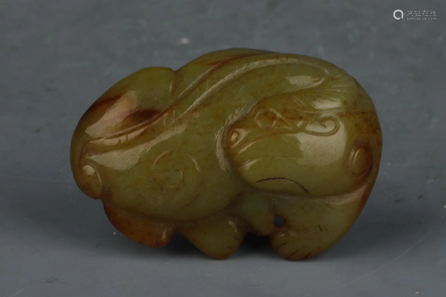 A CHINESE HARDJADE CARVED AUSPICIOUS BEAST HAND …