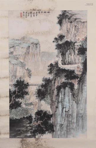 A CHINESE PAINTING OF MOUNTAINS LANDSCAPE