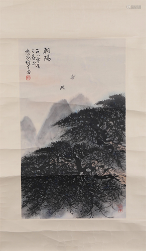 A CHINESE PAINTING OF MOUNTAINS LANDSCAPE