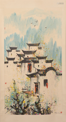 A CHINESE PAINTING OF HOUSES